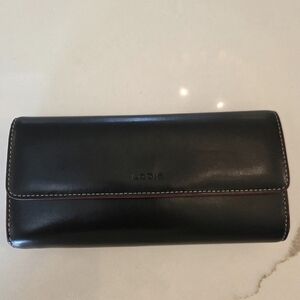 Lodis Trifold Audrey Style Clutch Wallet Black with Red Interior Checkbook